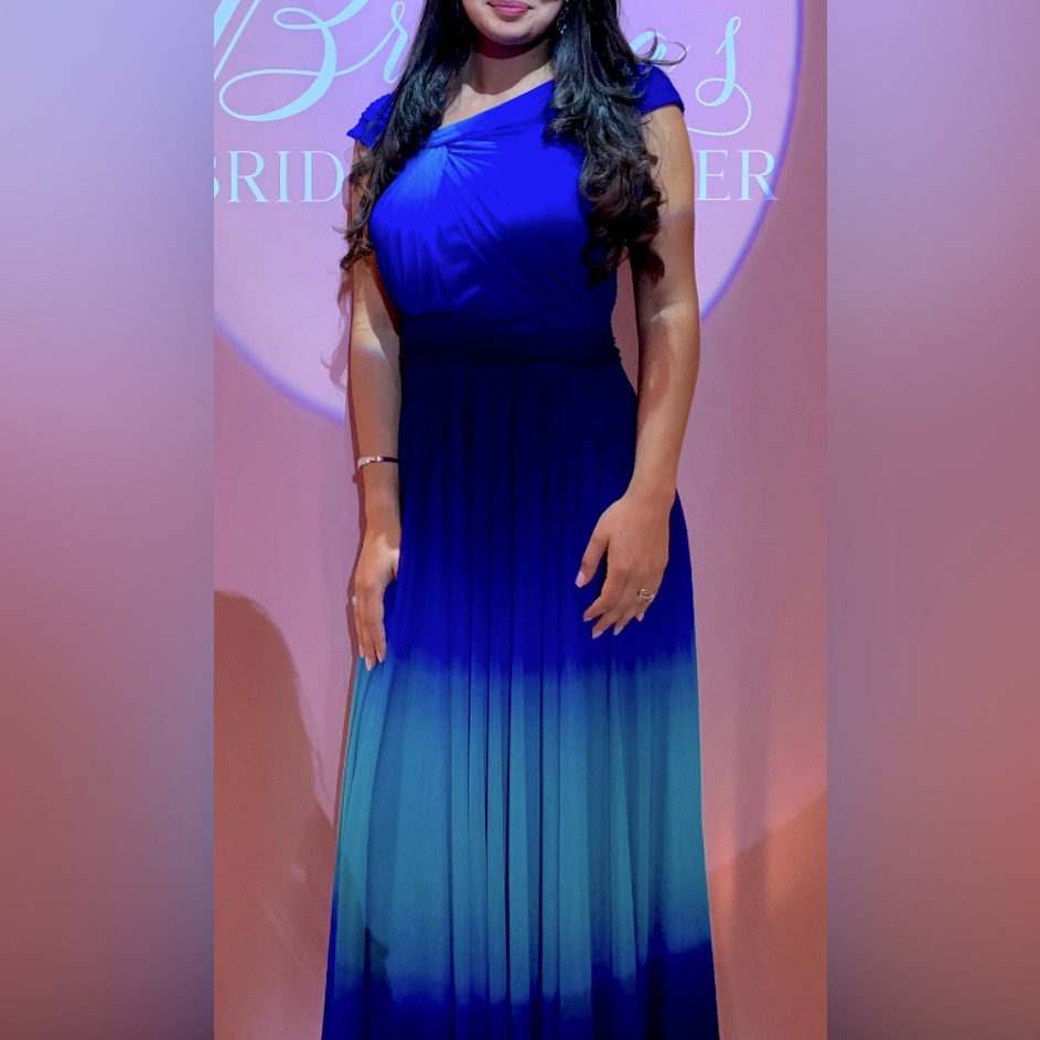 Tadashi Shoji Blue Ombre Jersey Twisted Shoulder Maxi Drese
